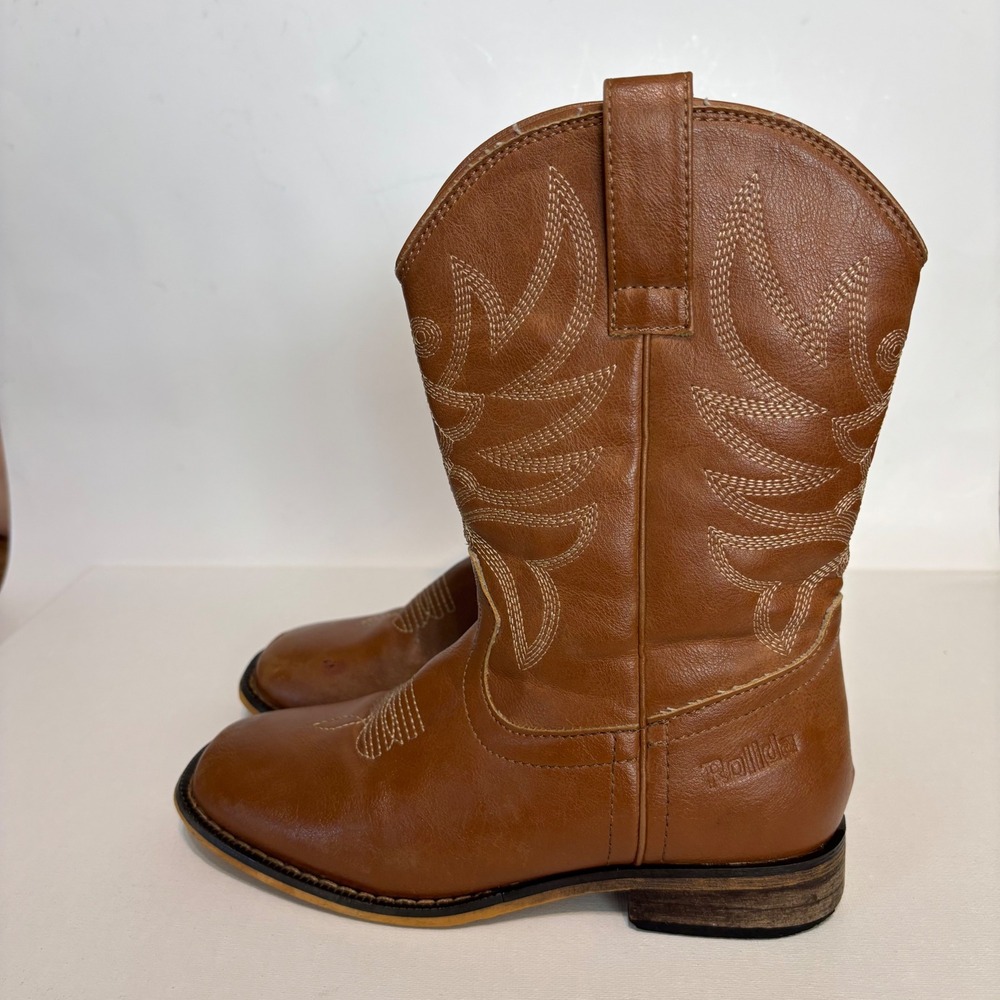 Rollda Cowboy Boots Kids Size 1 Brown Good Western Stitching NZX38